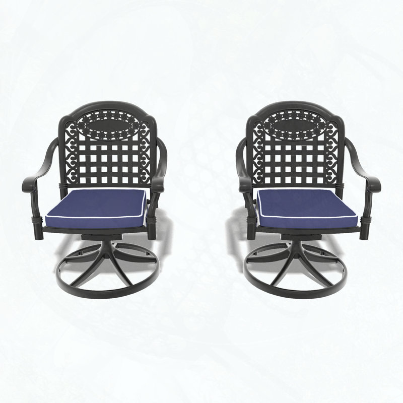 Chaises de patio pivotantes en fonte d'aluminium avec coussins bleus, ensemble de 2, Bleu