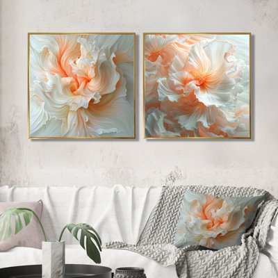 Abstract Flower Cream Petal Symphony I - Abstract Floral Wall Art - Traditional Wall Art Decor 2 Piece