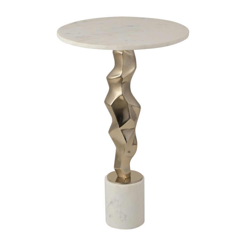 Table d'appoint en métal et marbre Lagretta, Blanc / Doré, Blanc
