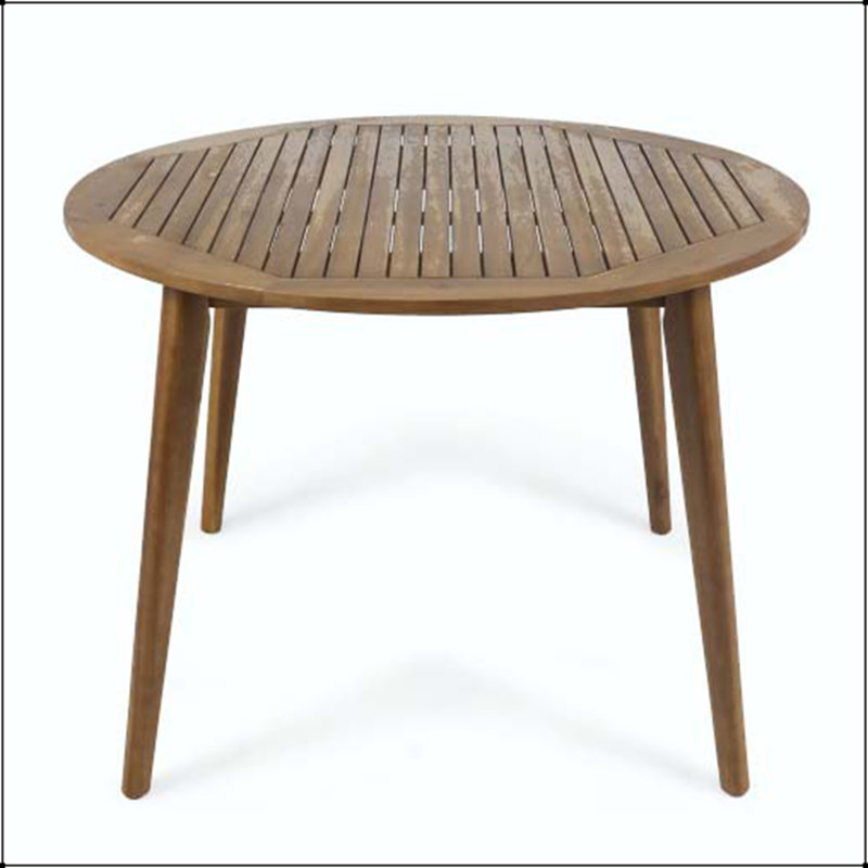 Table de salle à manger 47,25 po ronde en bois d'acacia - finition teck, conception à lattes moderne