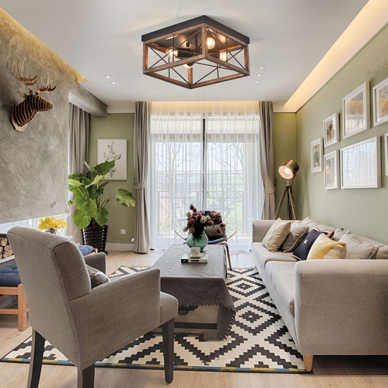 4-Light Industrial Flush Mount Ceiling Light
