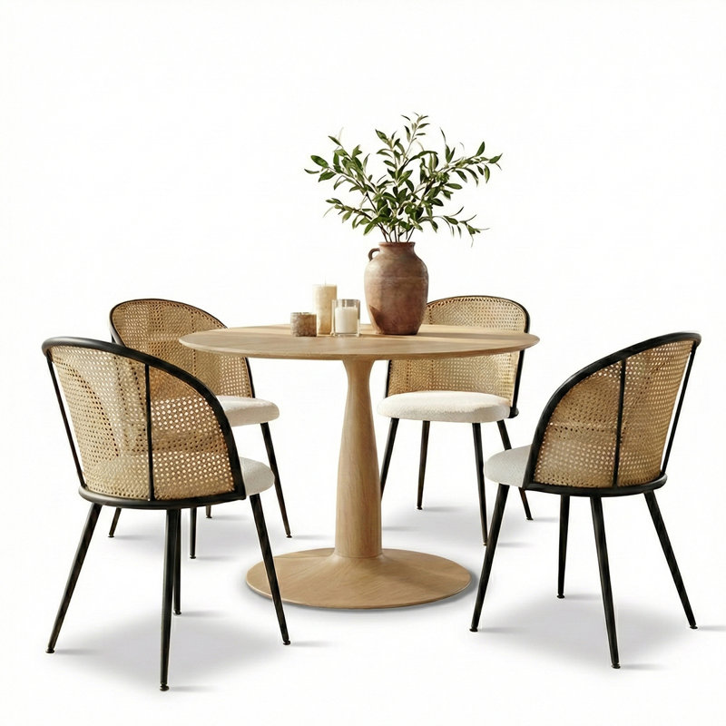 4 - Person Dining Table Sets With Round Table & 4 Upholstered Chairs