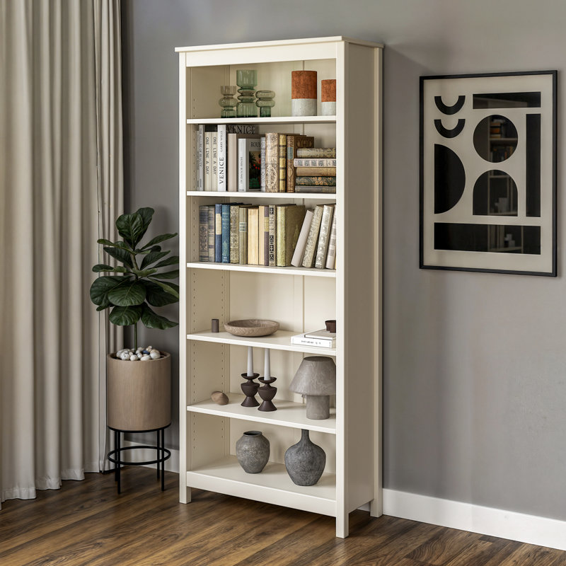 Bibliothèque en bois massif de style Shaker classique, (6 tablettes) H 72 po x l 30 po x P 13,25 po, Blanc cassé