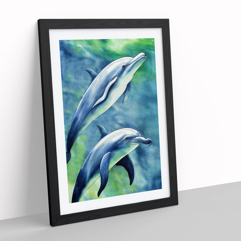 Pretty Dolphin - Single Picture Frame Print, Black Framed, 64cm H x 46cm W x 2cm D