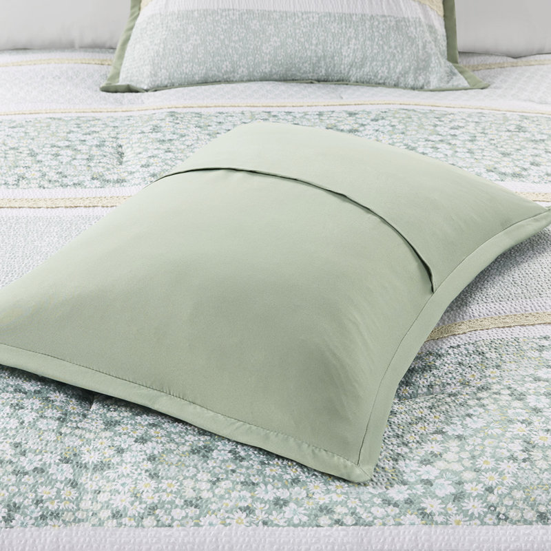 Très grand / très petit édredon en seersucker - literie de style chic décontracté imprimé floral / botanique avec coussins décoratifs en dentelle 5 pièces pour impression florale décorative