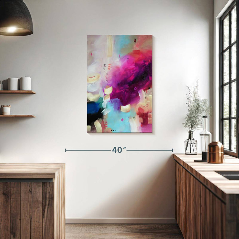 Avery abstrait rose et bleu, H 36 po x l 24 po