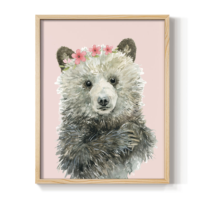 Reproduction encadrée d'un ourson en bois massif, Naturel, H 30 po x l 24 po