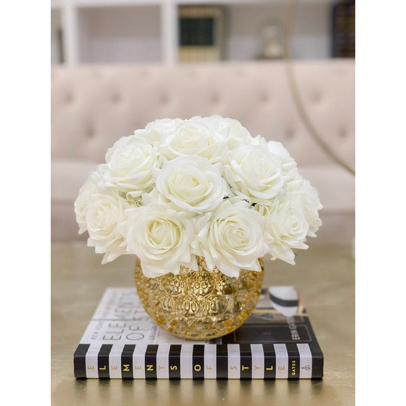 Rose Gold Faux Floral Centerpiece - Real Touch Roses