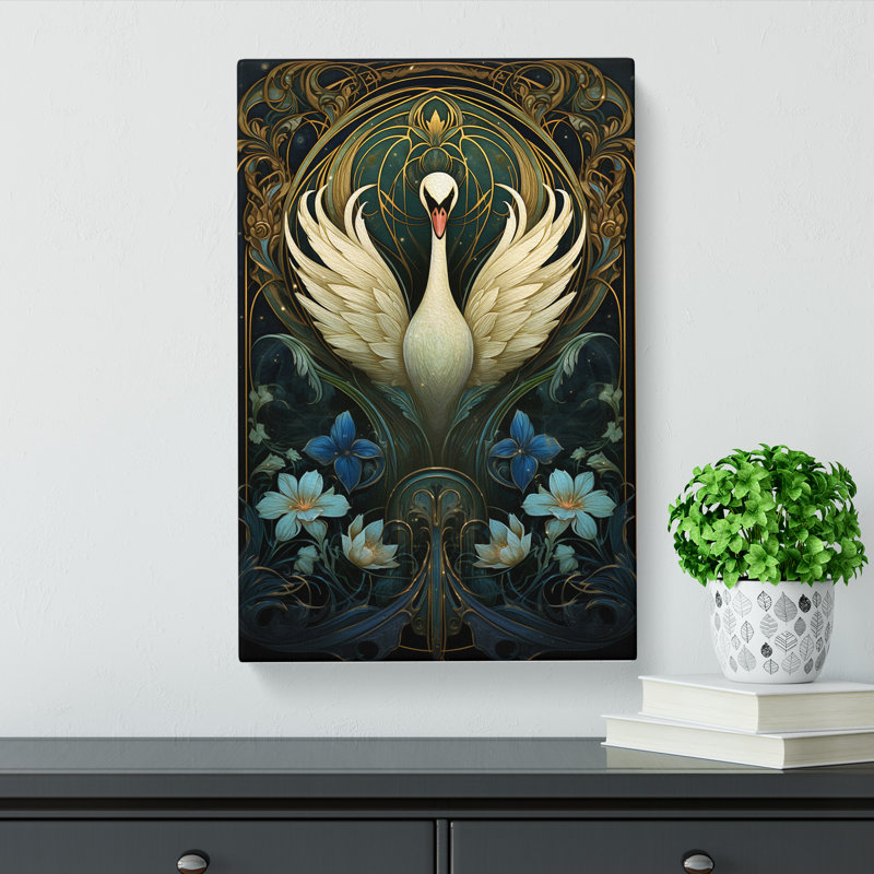 Swan Nouveau - Wrapped Canvas, 60cm H x 40cm W x 3cm D
