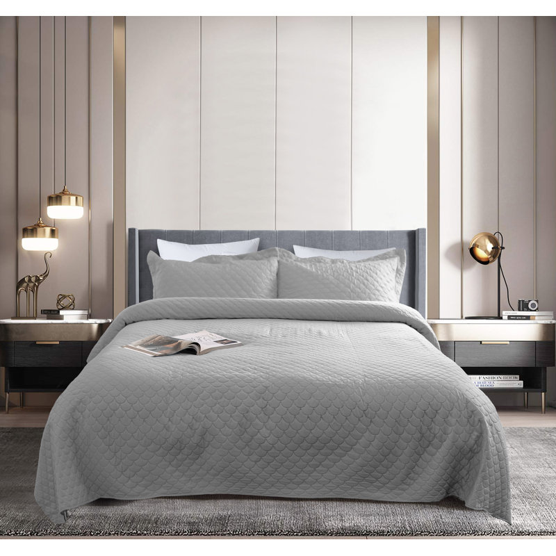 Basics Polyester Quilted Quilt, Full/Queen Quilt + 2 Standard Shams, Gray