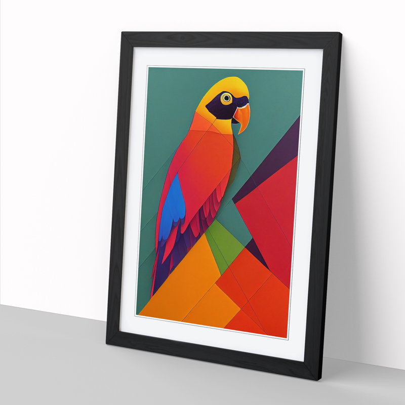 Parrot Geometric - Framed Print, 64cm H x 46cm W x 2cm D, Oak