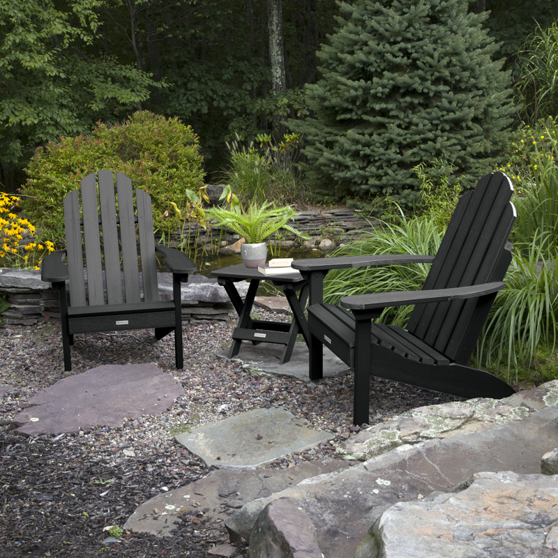Anette Outdoor Adirondack Chair With Table, Black