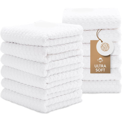 Serviettes de cuisine super absorbantes, paquet de 12 - serviettes de cuisine 100% coton de qualité supérieure, serviettes de vaisselle blanches épaisses de 450 g / m² lavables à la machine pour le séchage, le nettoyage, le tissage ratiné et une qu