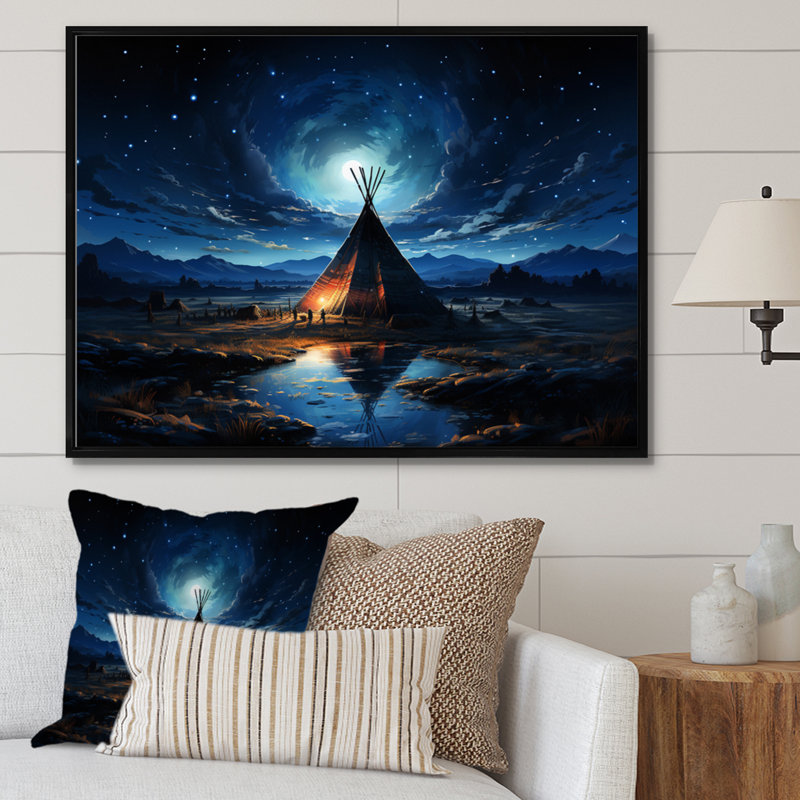 Native Tipi Luminous Gateway To The Spirit I - impression, H 16 po x l 32 po x P 1 po, Cadre flottant noir