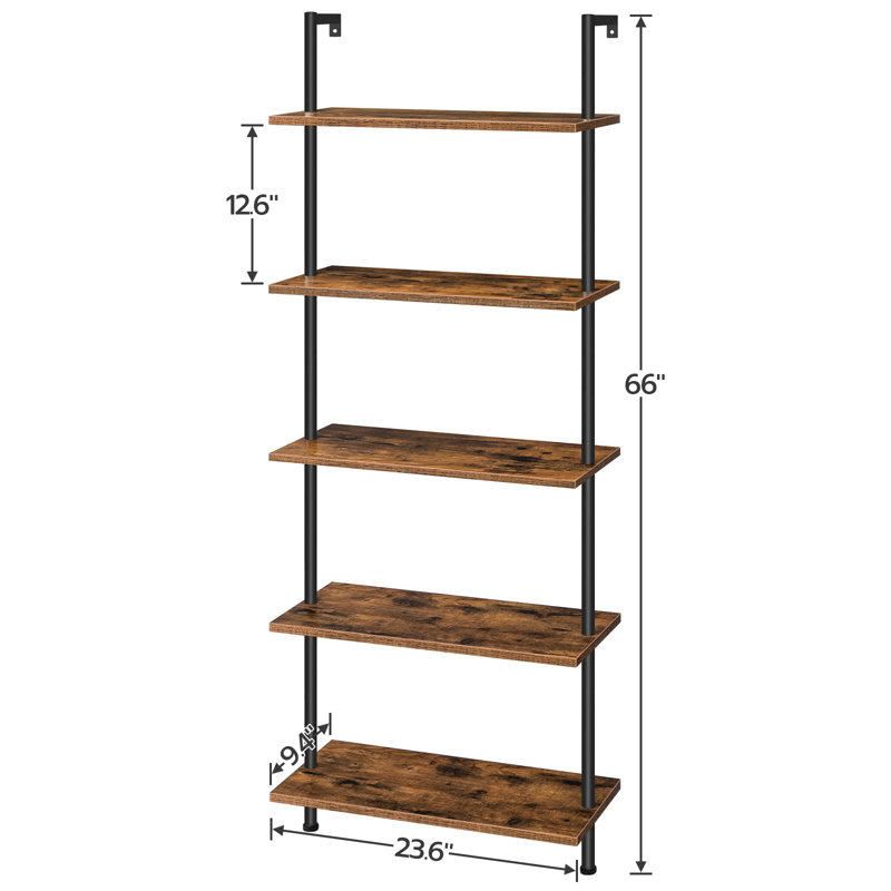 Amily Ladder Bookcase, (5 Shelves) 66'' H x 24'' W x 9'' D