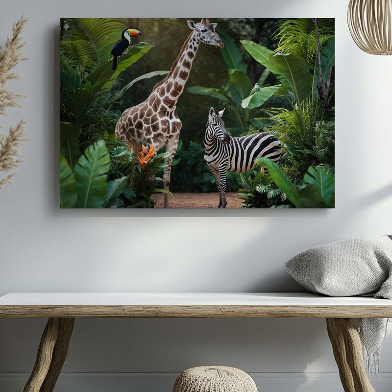 Toile, scène de jungle vibrante avec une grande girafe gracieuse avec art mural, H 9 po x l 12 po
