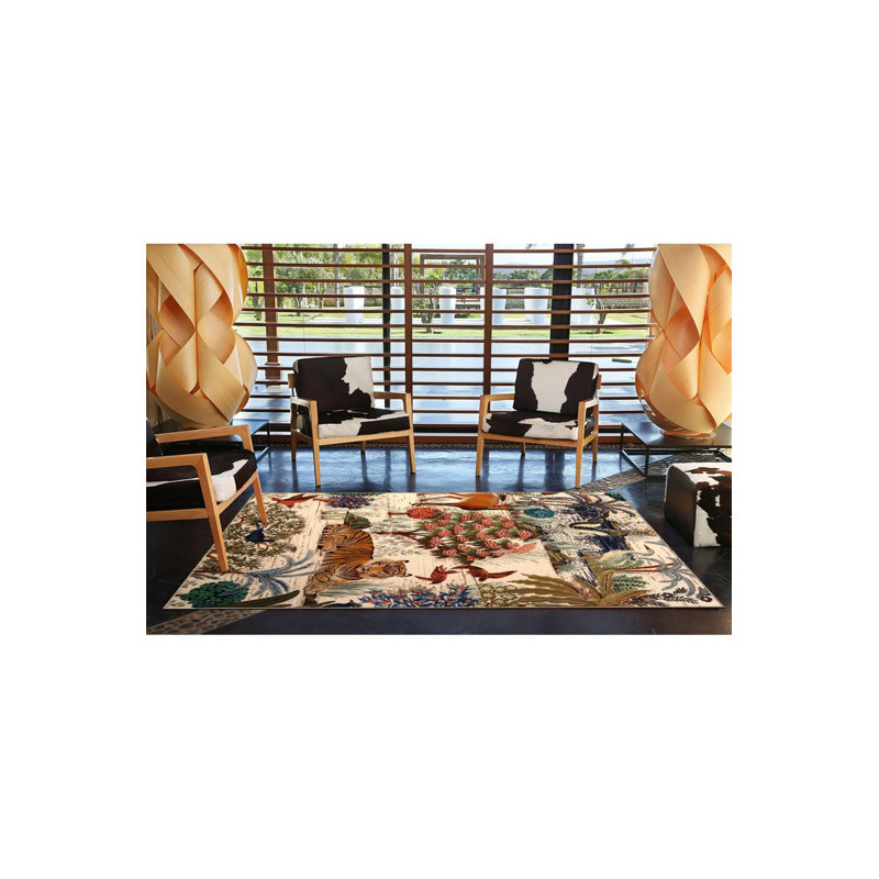 Tapis multicolore à motif de cerfs et de tigres lavables à la machine, Carré 3 pi 3 po