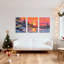Arbre de Noël et cabane coucher de soleil hiver paysage sur toile tendue, ensemble de 3 reproductions d'art-121088616