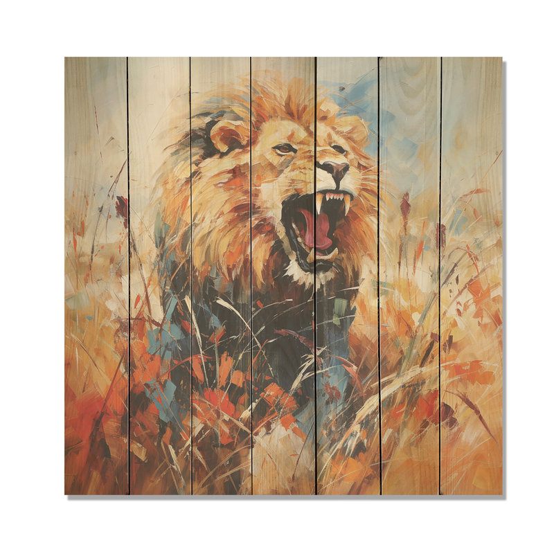Lion Wild Portrait Serenade III - lion animal sur bois, H 25 po x l 25 po