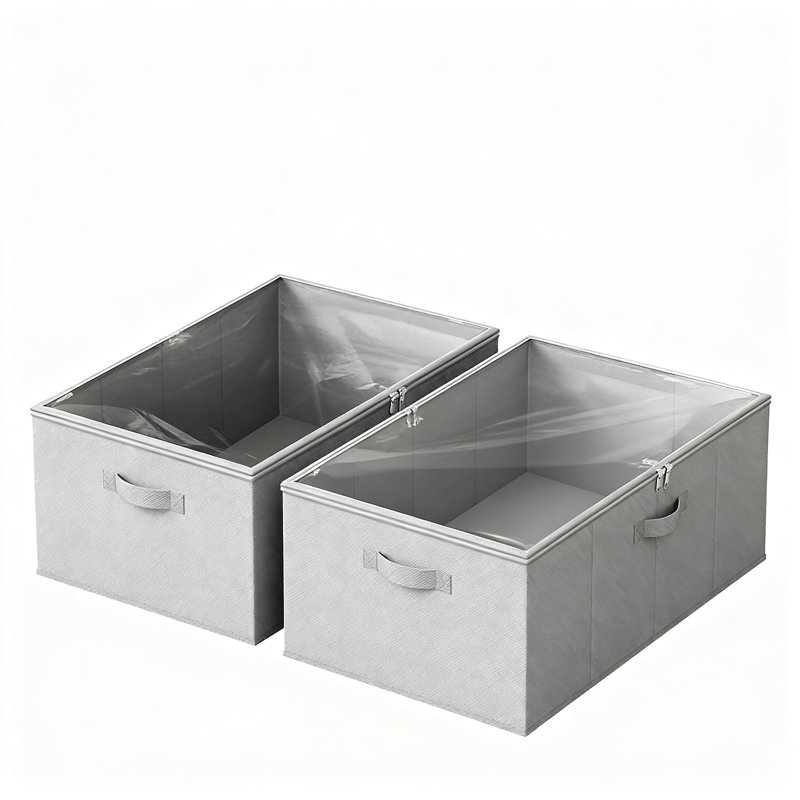 Contenant de rangement sous le lit avec couvercle, grand bac de rangement (noir), Black