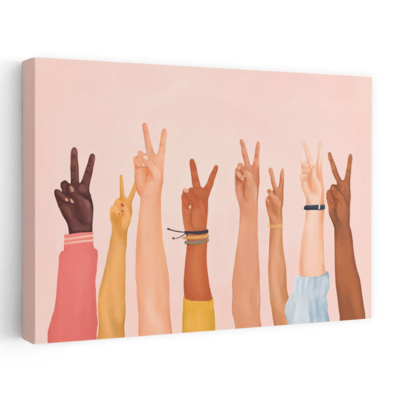 Art mural contemporain Diverses mains pour la paix, H 40 po x l 60 po
