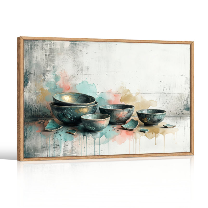 Ensemble de 1 tableau abstrait sur toile « Bols », 32"H x 48"W, Natural