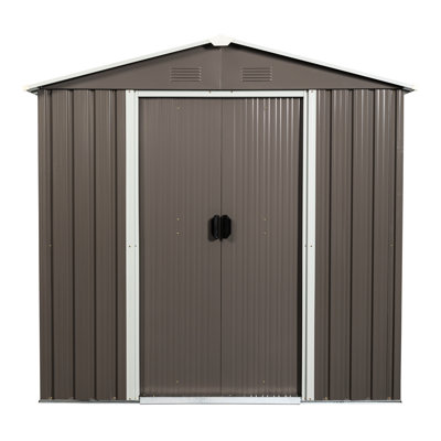 6Ft X 5Ft Metal Storage Shed Gray - Galvanized Iron Build For Long-Lasting Use Outdoor And Functional Living