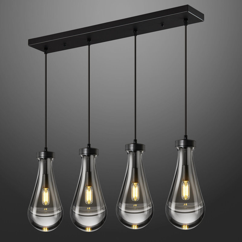 Luminaire suspendu Raindrop Teardrop, Noir, Quatre lumières