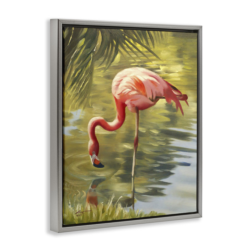 «Flamingo Shallow Pond», art mural par D. Rust, Cadre flottant gris lustré, H 31 po x l 25 po