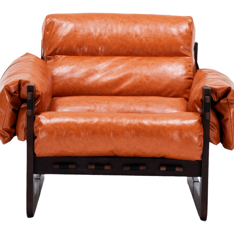 Chaise orange médiévale moderne avec surface hydrofuge, amovible, rembourrage en polypropylène, structure haute stabilité, housse de coussin en cuir ciré rétro à assemblage rapide, assemblage, superposition