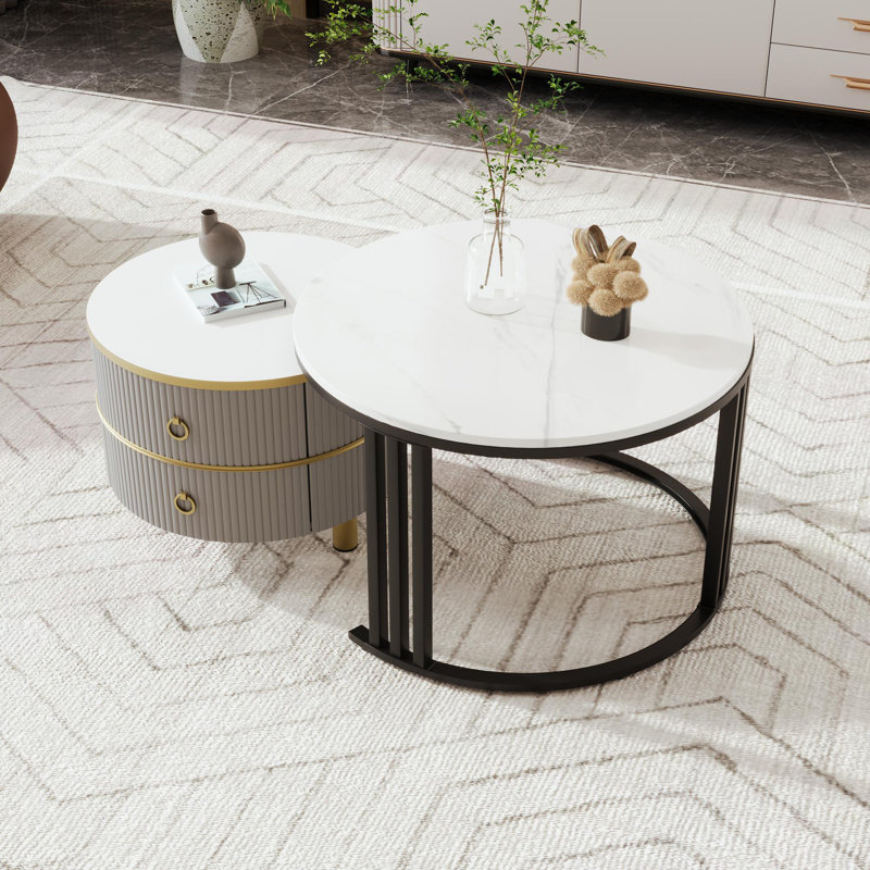 Agatia Frame Coffee Table with Storage, White, Gold/White