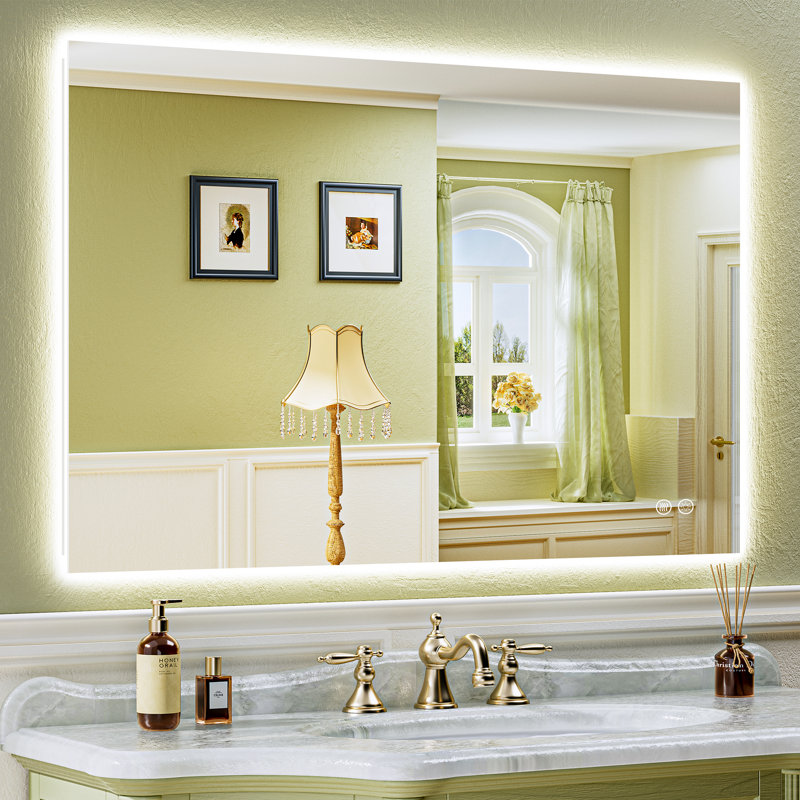 Bathroom LED Mirror with Backlit, Anti Fog Lighted Vanity Mirror with Stepless Dimmable, ETL Listed, IP54 Waterproof, CRI90+, HD Tempered Glass