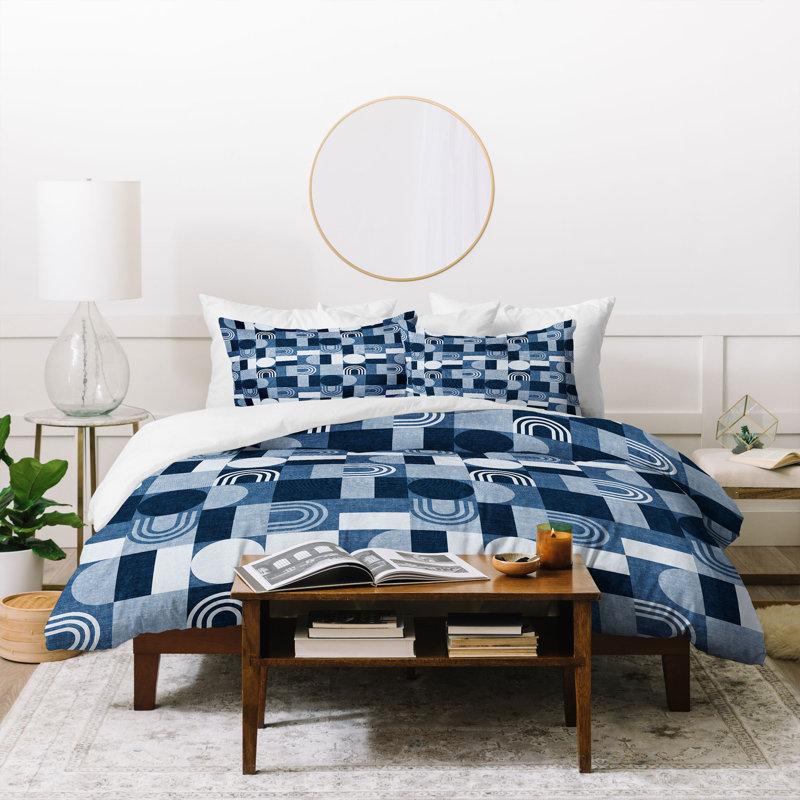 Polyester Geometric Shapes Duvet Cover, Blue, Queen Duvet Cover + 2 Shams