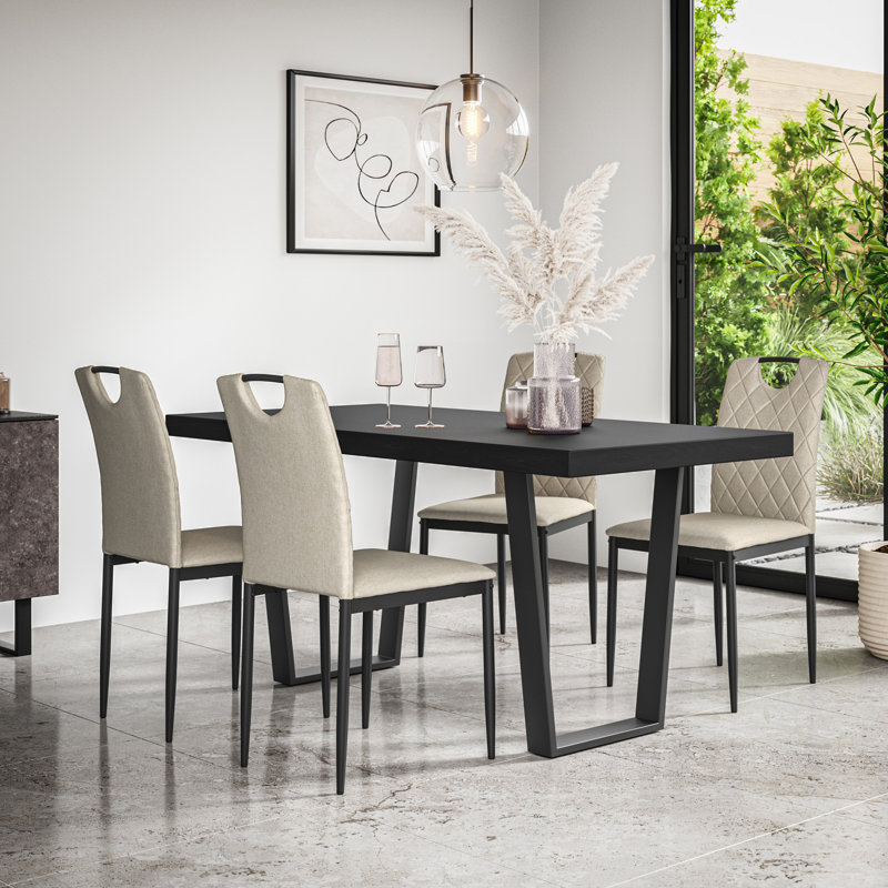 Davius 4 - Person Dining Set, Black/Black/Beige