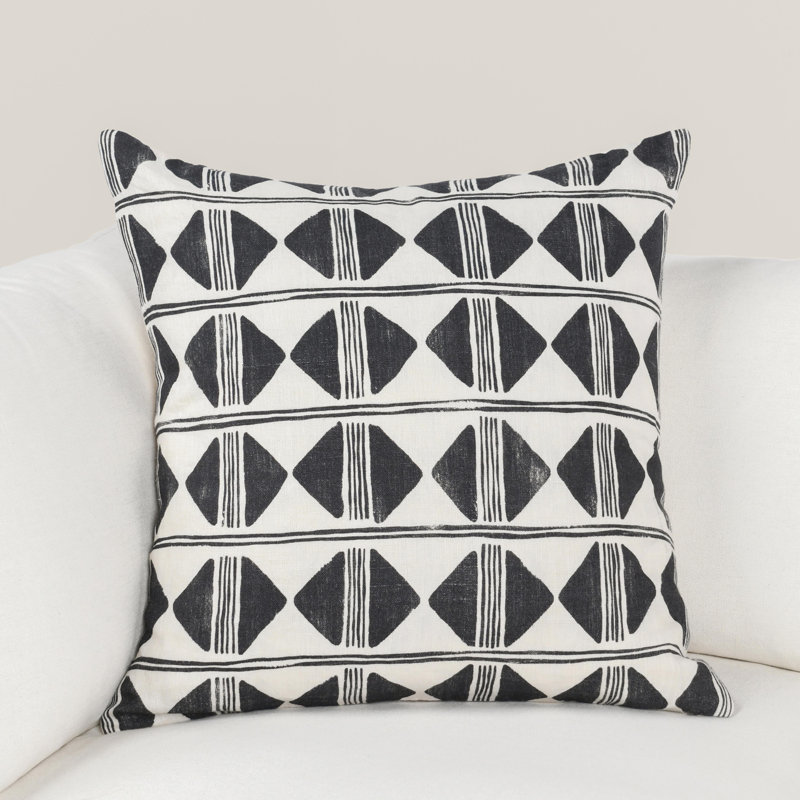 Nubia Rustic Geometric Linen Blend Round Throw Pillow