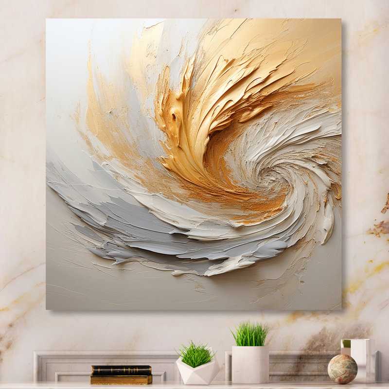 Peinture abstraite or et blanc Spiral I - Abstract Spirals Wall Art, Toile tendue, 36" H x 36" W