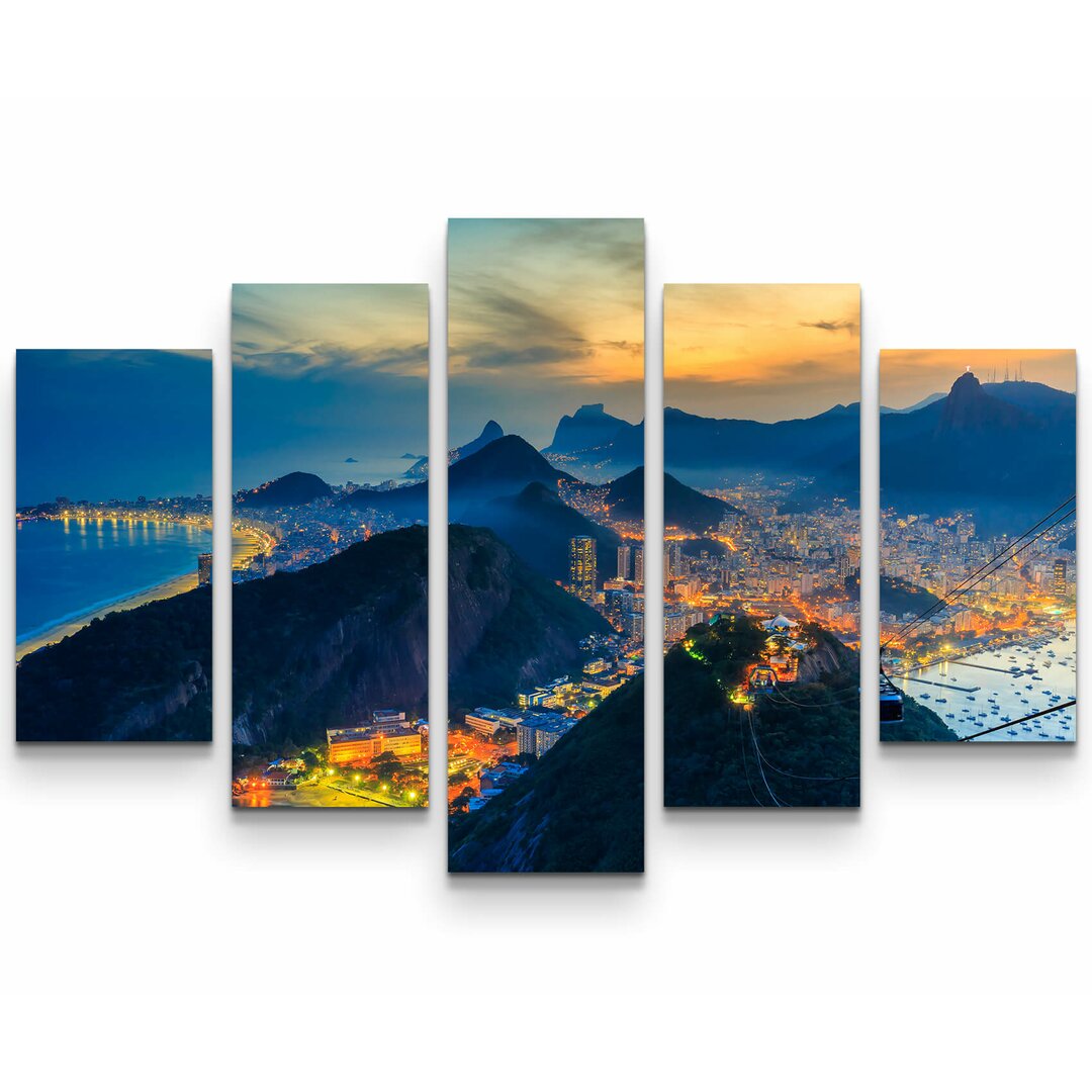 5-tlg. Leinwandbilder-Set Rio de Janeiro - Copacabana Strand, Urca und Botafogo vom Sugar Loaf Rio, Strand, Ausblick, Re...