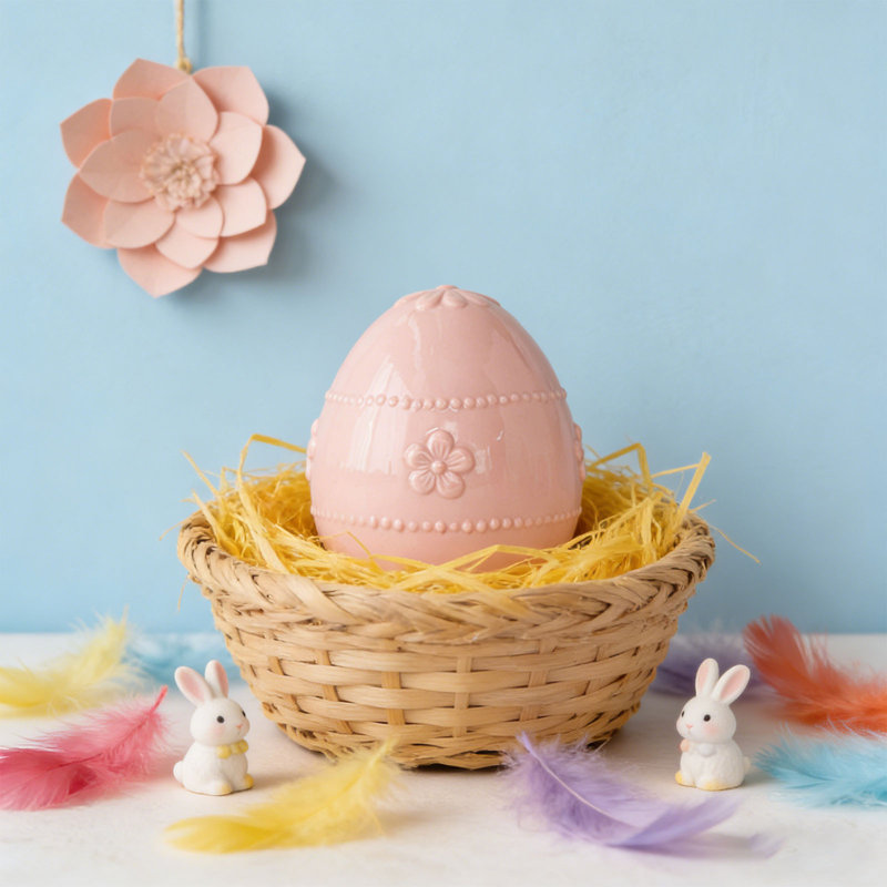 Ornement de Pâques en céramique série œuf de Pâques maison salon décoration de bureau artisanat cadeau, Pink