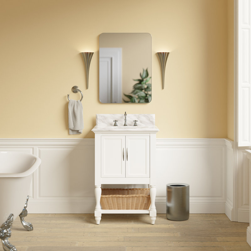 Hampton 24'' Single Bathroom Vanity with Top, White, Carrara Marble