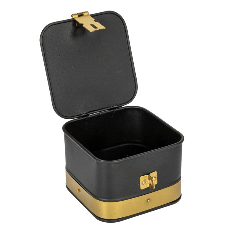 Boîtes carrées en métal avec couvercle Lesli, Noir