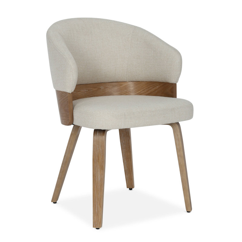 Chaise de salle à manger rembourrée moderne à oreilles avec pieds en bois massif, Beige