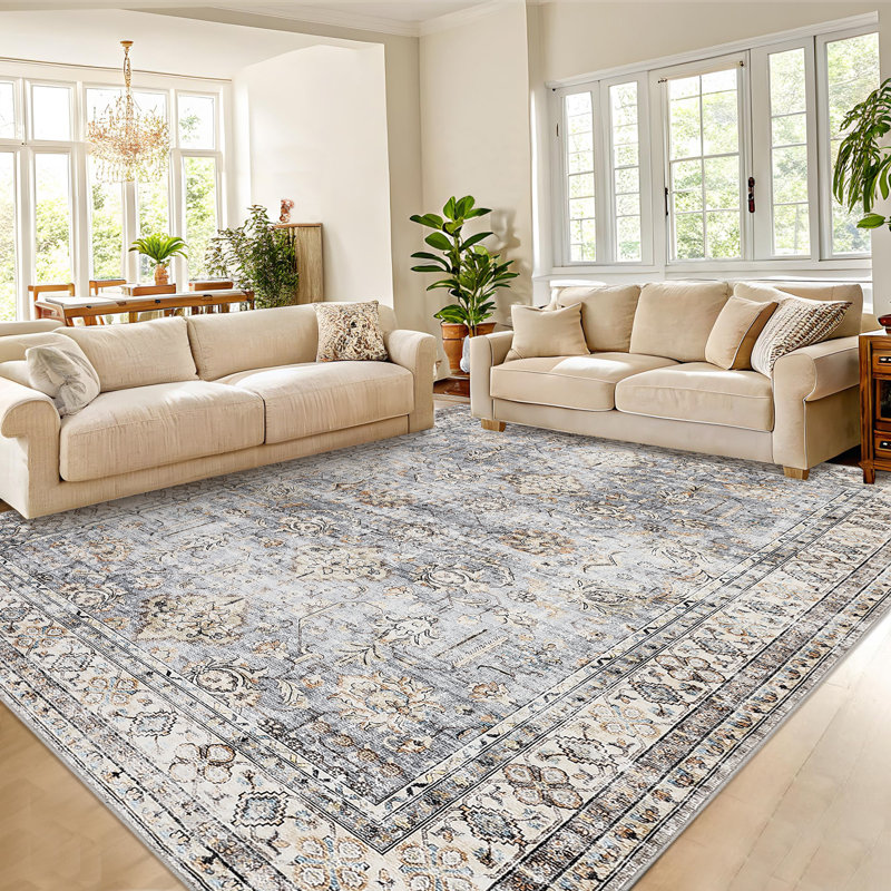 Vintage Area Rug 6x9 Non Slip Washable Rugs Traditional Distressed Retro Carpet Retro Floral Mat for Dining Room Bathroom Kitchen