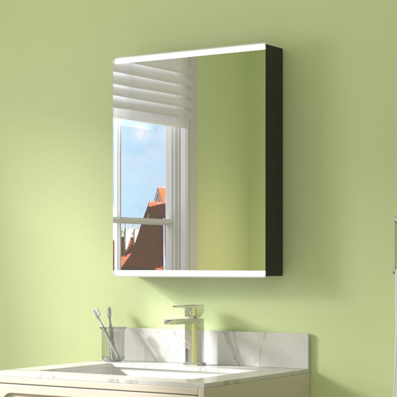 Pharmacie à DEL sans cadre à fixation en surface avec miroir et 2 tablettes réglables, Gauche, H 26 po x l 20 po x P 4,25 po