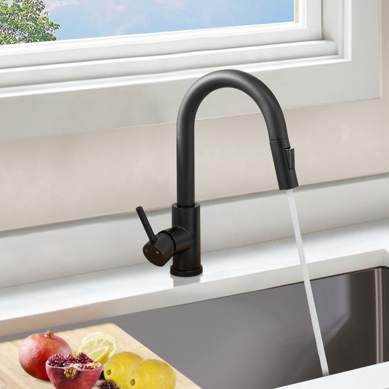 Robinet de cuisine Topcraft à poignée unique et douchette extractible, Noir mat