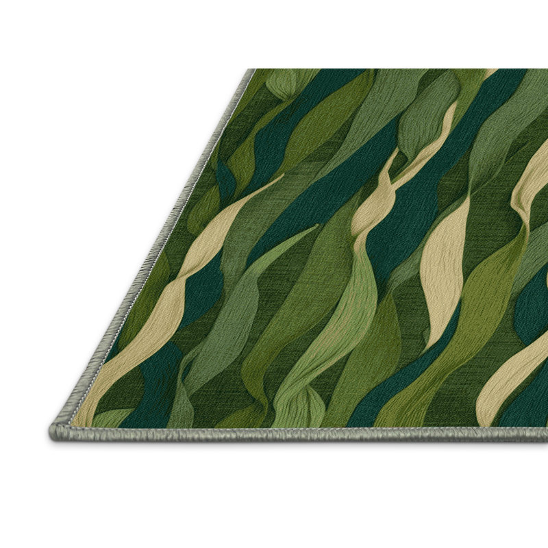 Machine Washable Nature Green Area Rug, Round 8'