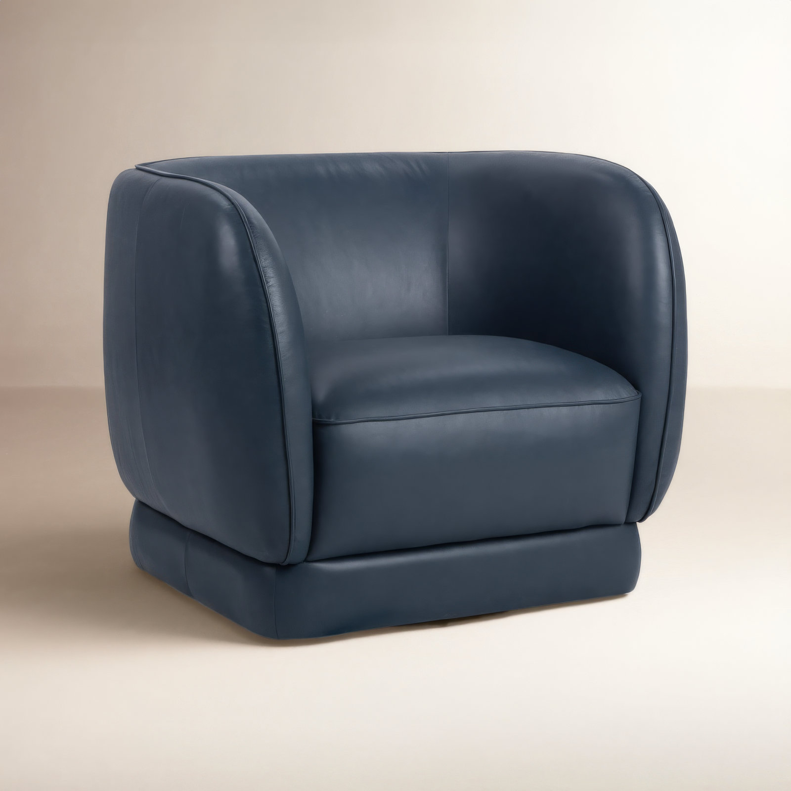 Rinner Leather Swivel Club Chair, Mystic Navy Genuine Leather