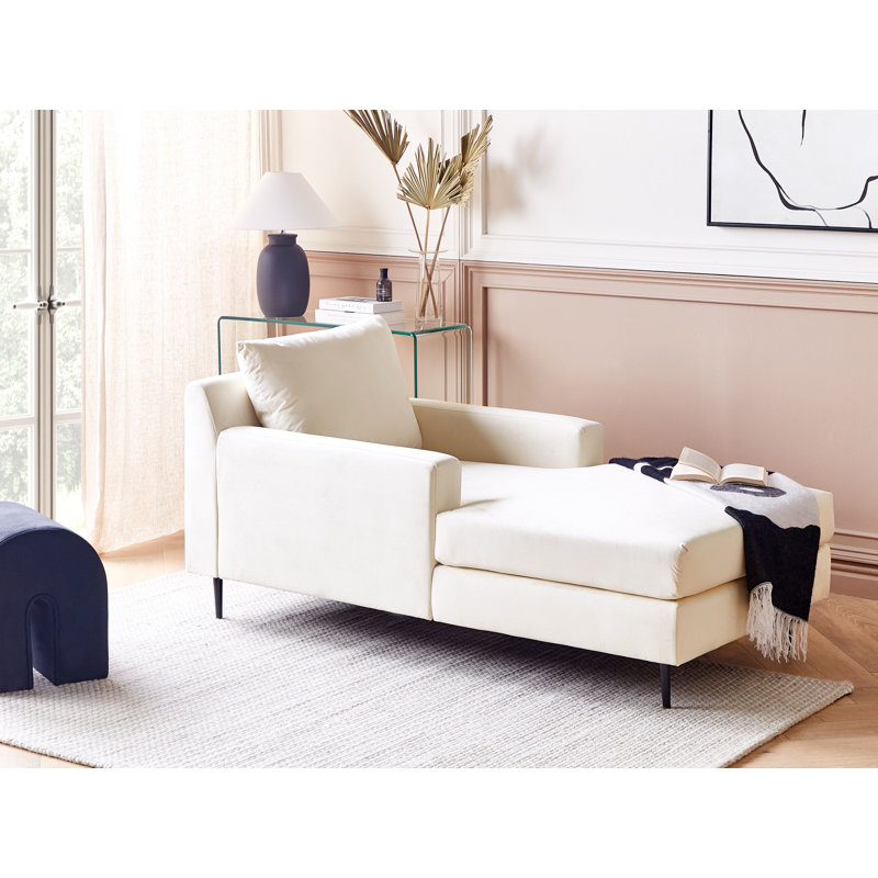 Agenore Velvet Chaise Lounge, Beige