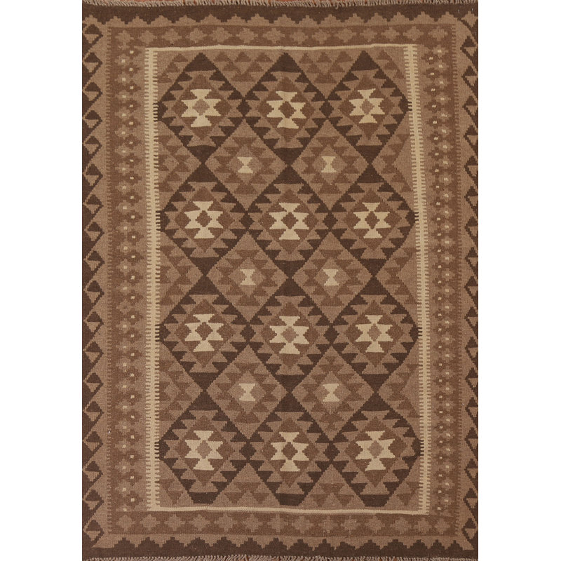 Brown Kilim Reversible Wool Area Rug 5x7