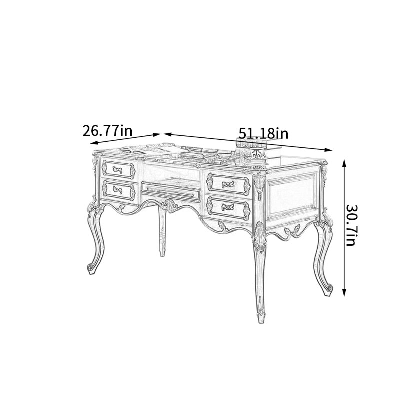 Bureau d'ordinateur brun-rouge durable,  H 30,7 po x l 51,18 po x P 26,77 po