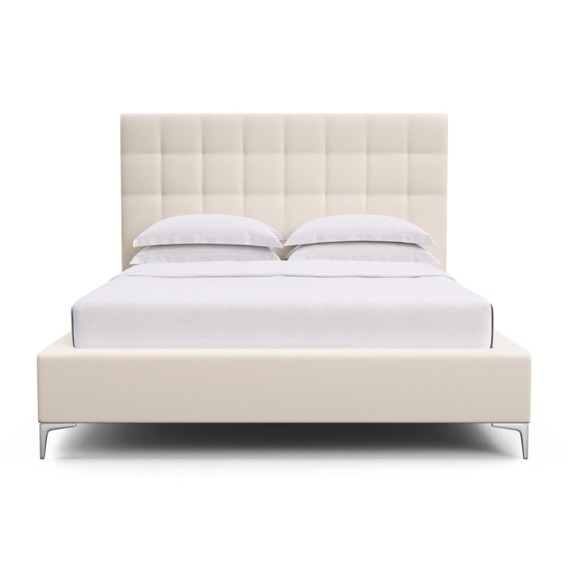 Lit tapissier à panneau Bryant, Simple, Velours moelleux huître, Ébène